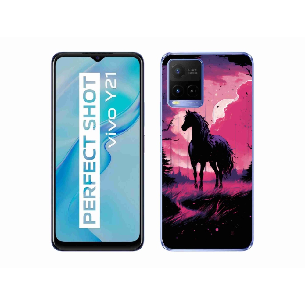 Gelový kryt mmCase na Vivo Y21/Y21s/Y33s - černý kreslený kůň 1