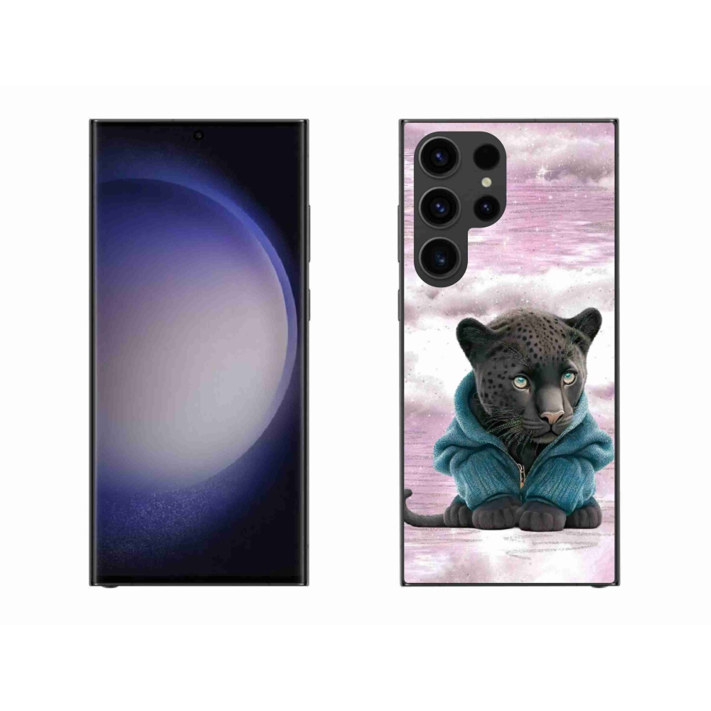 Gelový kryt mmCase na Samsung Galaxy S23 Ultra 5G - černý panter ve svetru