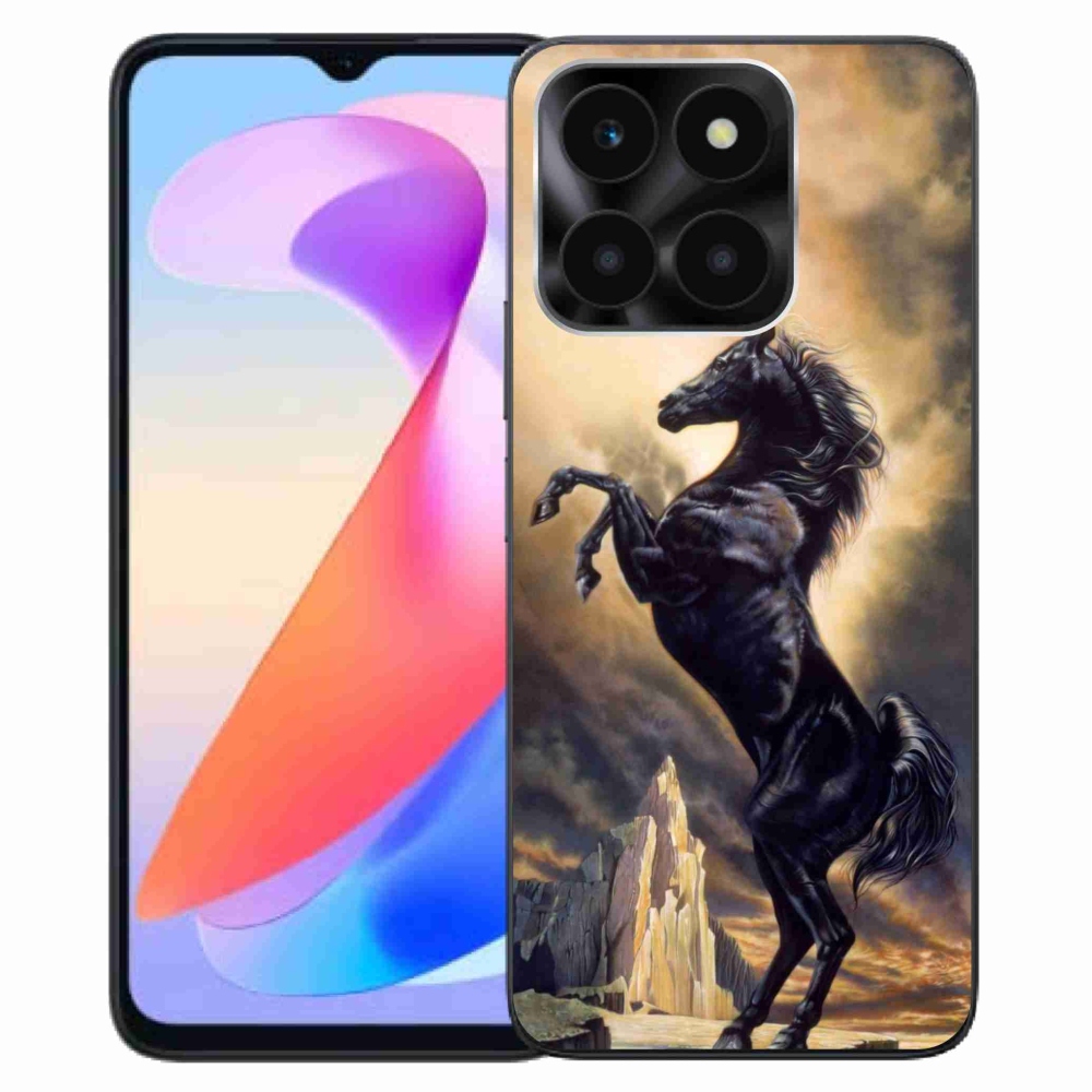 Gelový kryt mmCase na Honor X6a - černý kreslený kůň