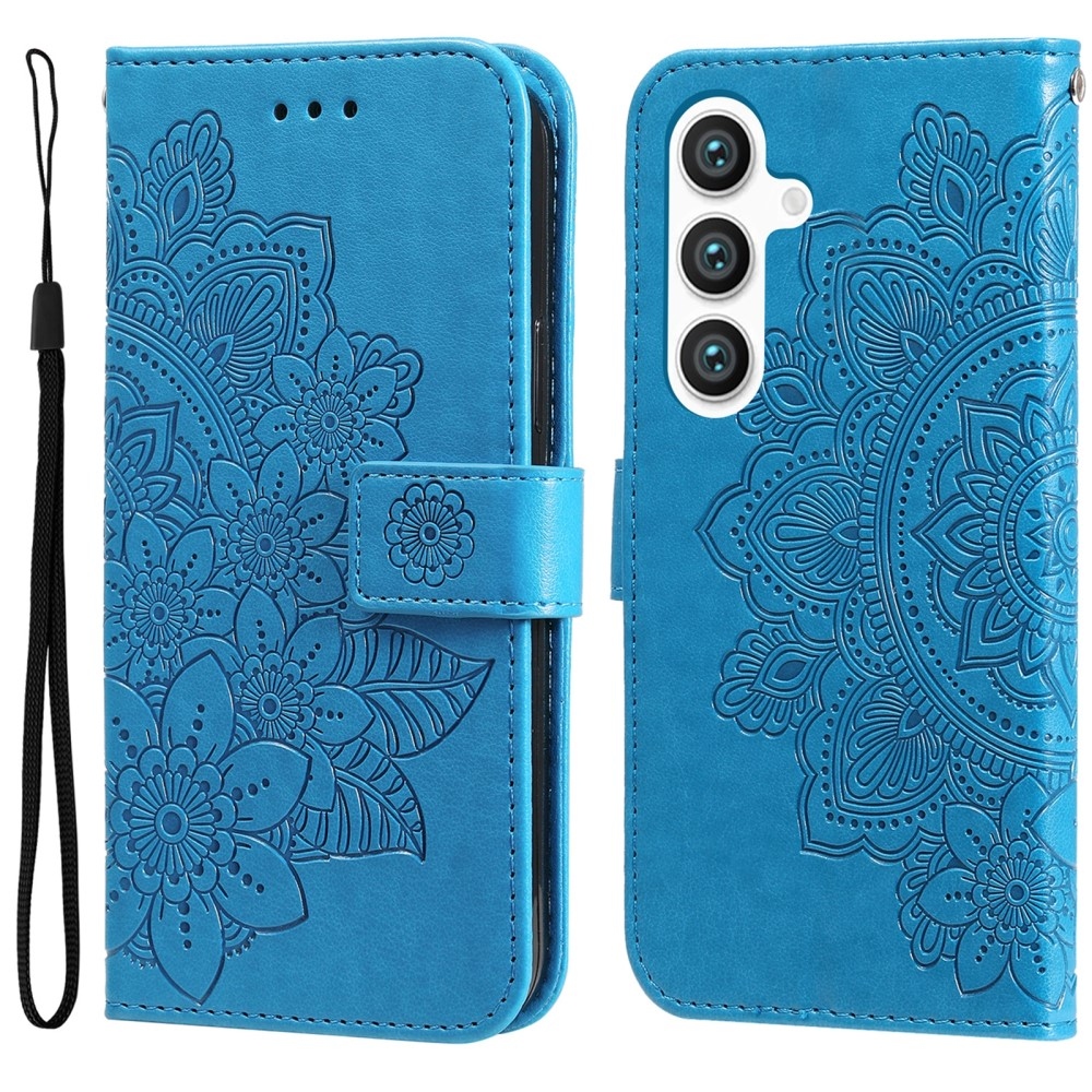 Floral knížkové pouzdro na Samsung Galaxy S25+ - modré