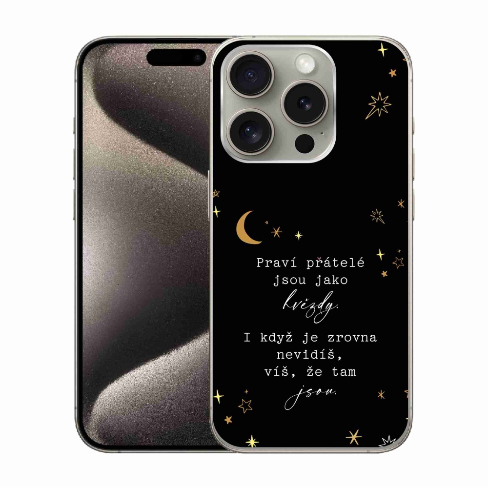 Gelový kryt mmCase na iPhone 15 Pro - citát 6 černé pozadí