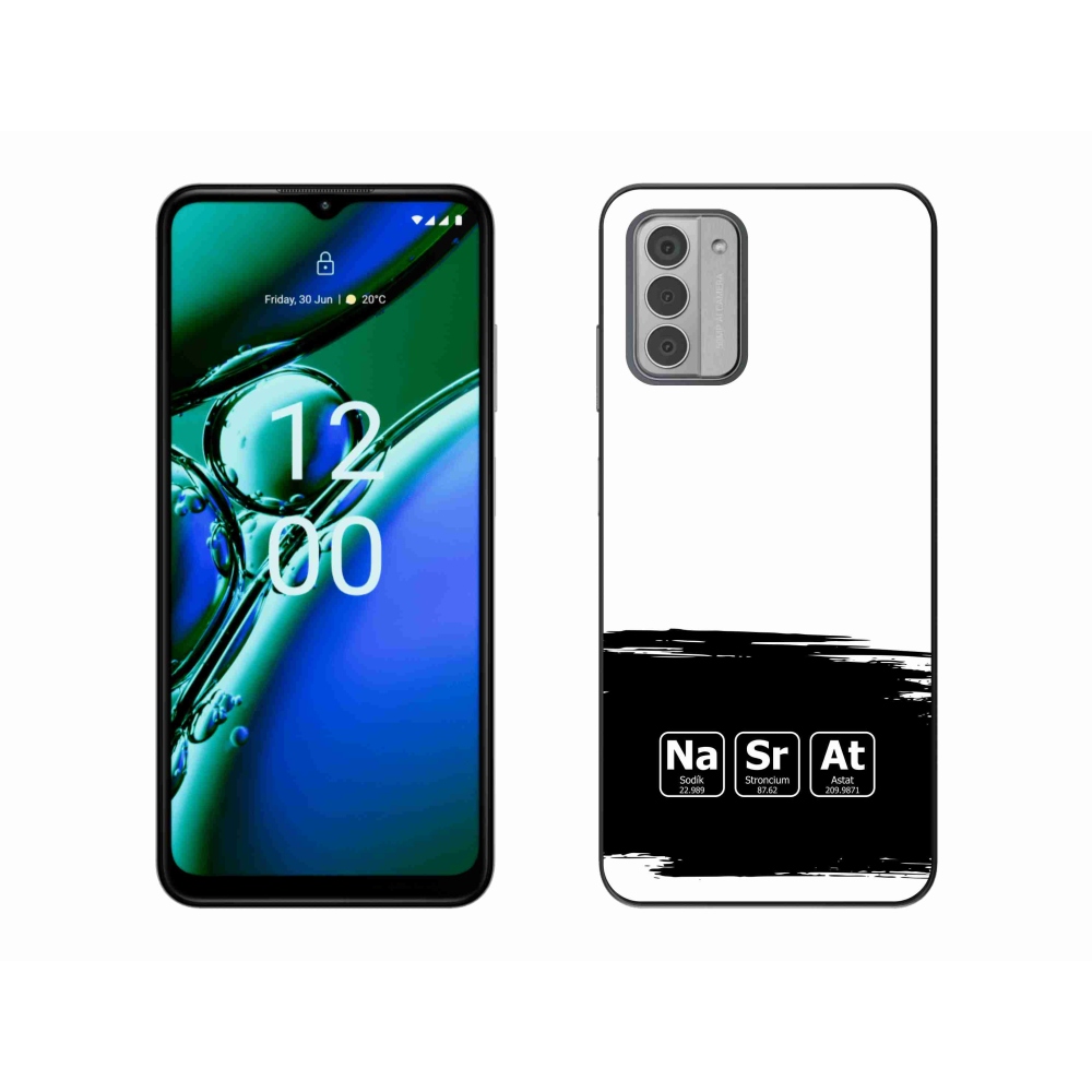 Gelový kryt mmCase na Nokia G42 - chemické prvky černobílé pozadí