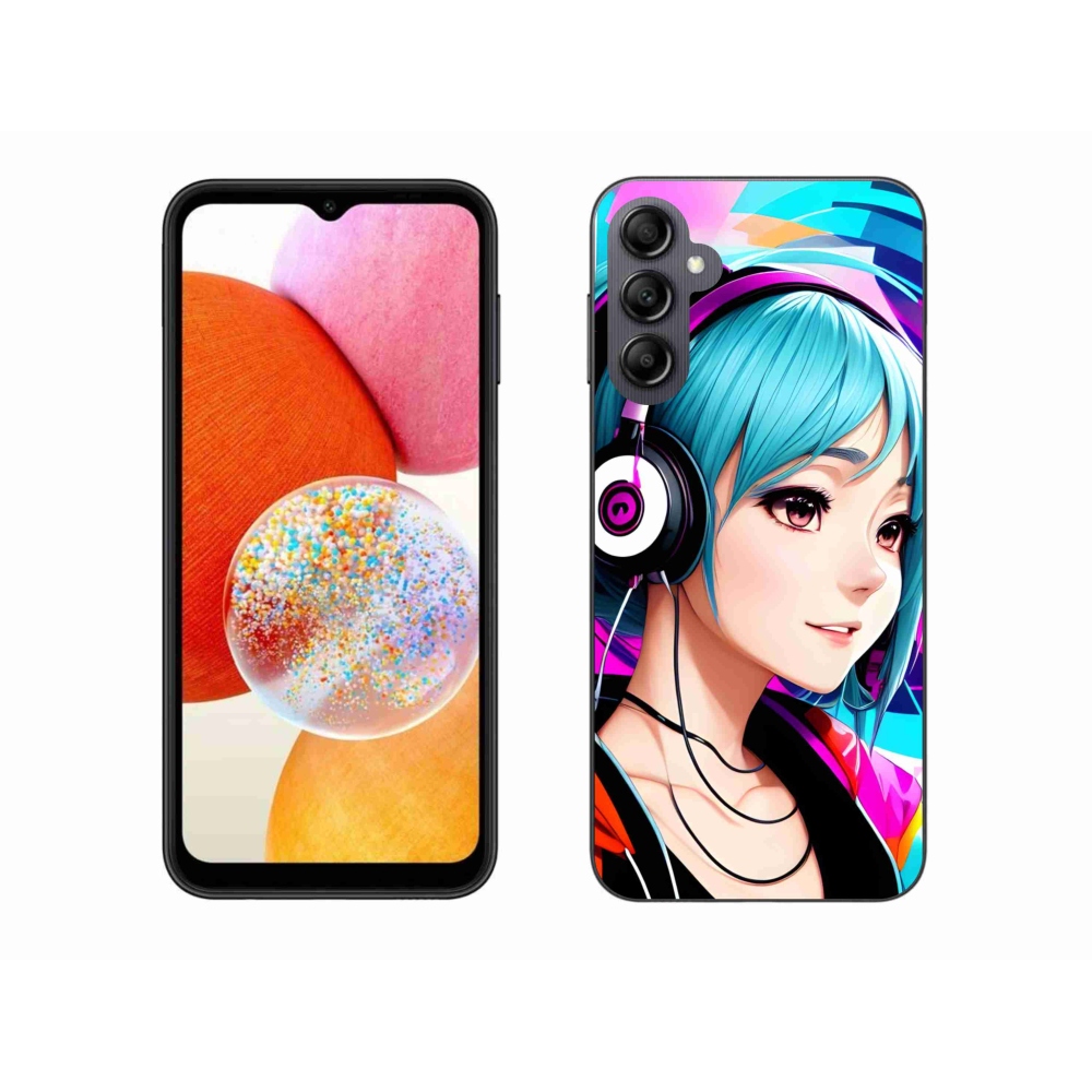 Gelový kryt mmCase na Samsung Galaxy A14 4G/5G - dívka se sluchátky