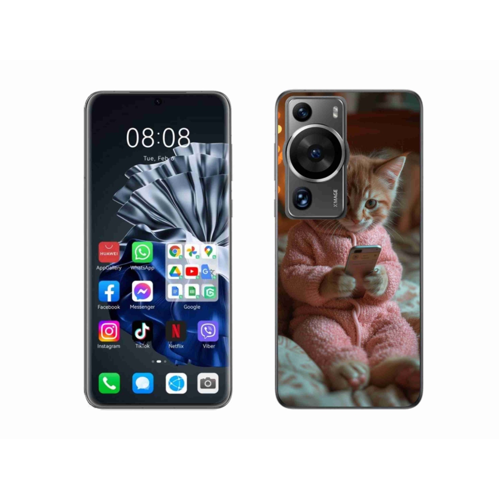 Gelový kryt mmCase na Huawei P60 Pro - kotě s mobilem