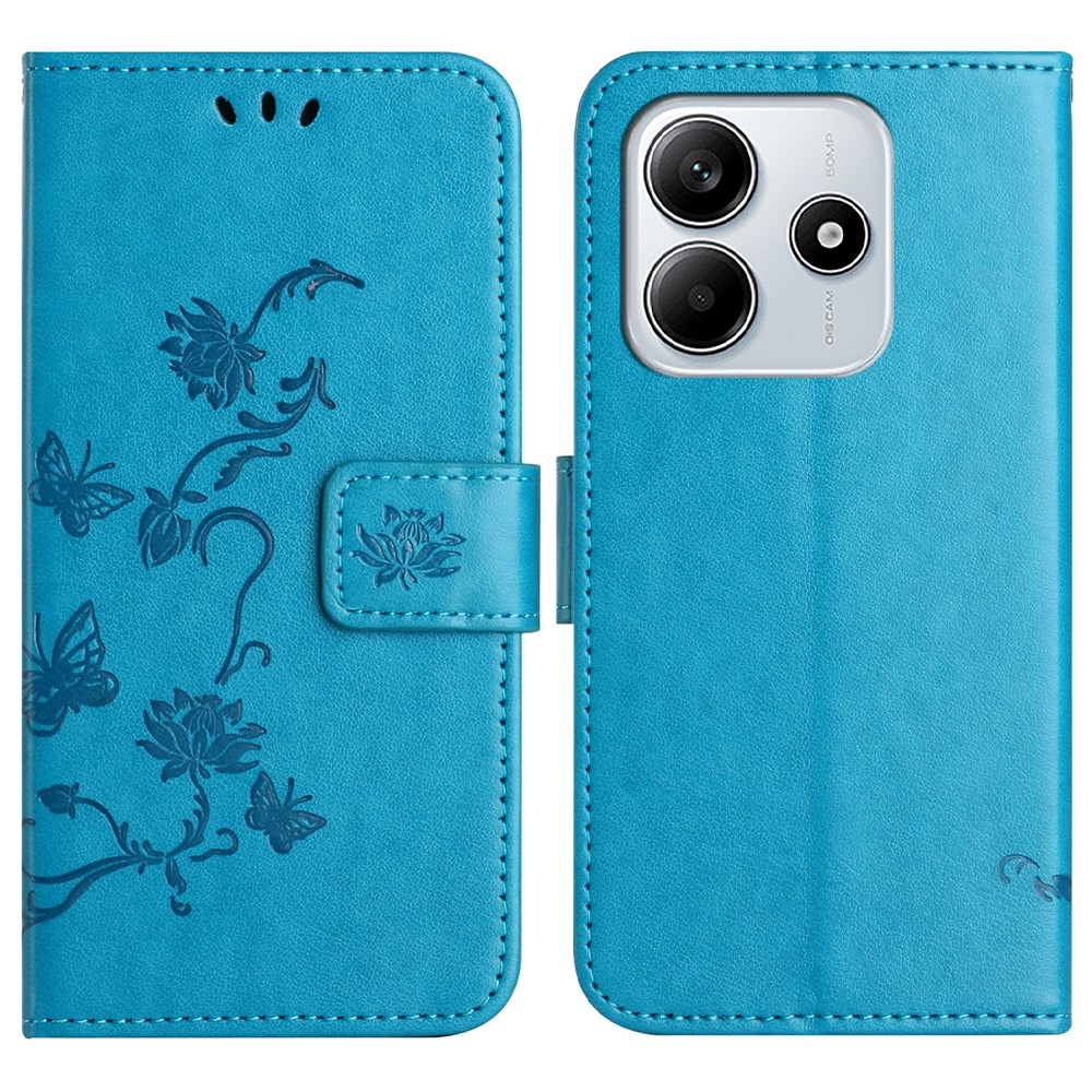 Flower knížkové pouzdro na Xiaomi Redmi Note 14 5G - modré