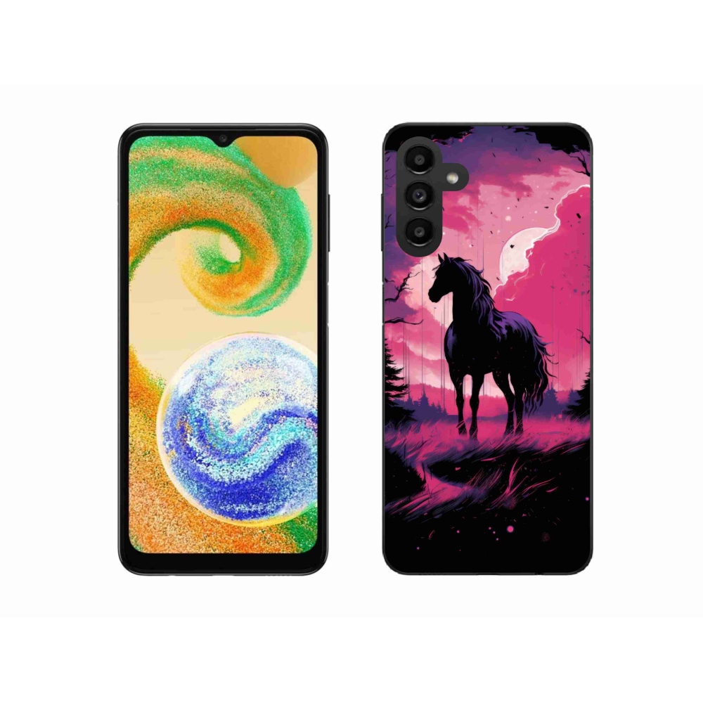 Gelový kryt mmCase na Samsung Galaxy A04s (164.7x76.7x9.1mm) - černý kreslený kůň 1