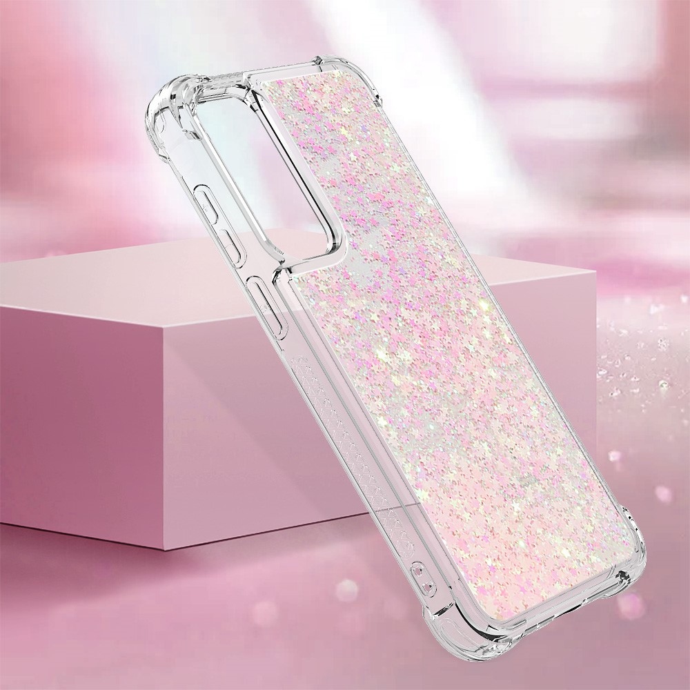 Glitter gelový přesýpací obal na Samsung Galaxy A35 5G - růžový/hvězdičky