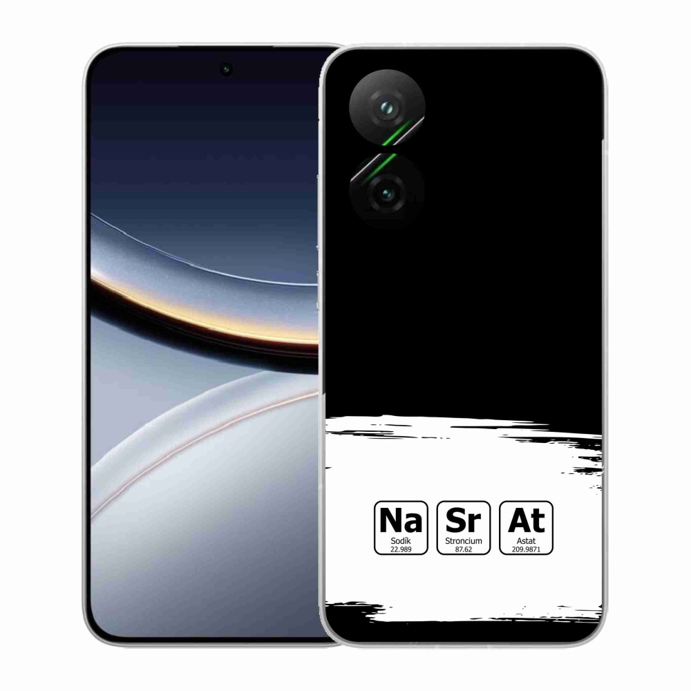 Gelový kryt mmCase na Xiaomi Poco F7 5G - chemické prvky bíločerné pozadí