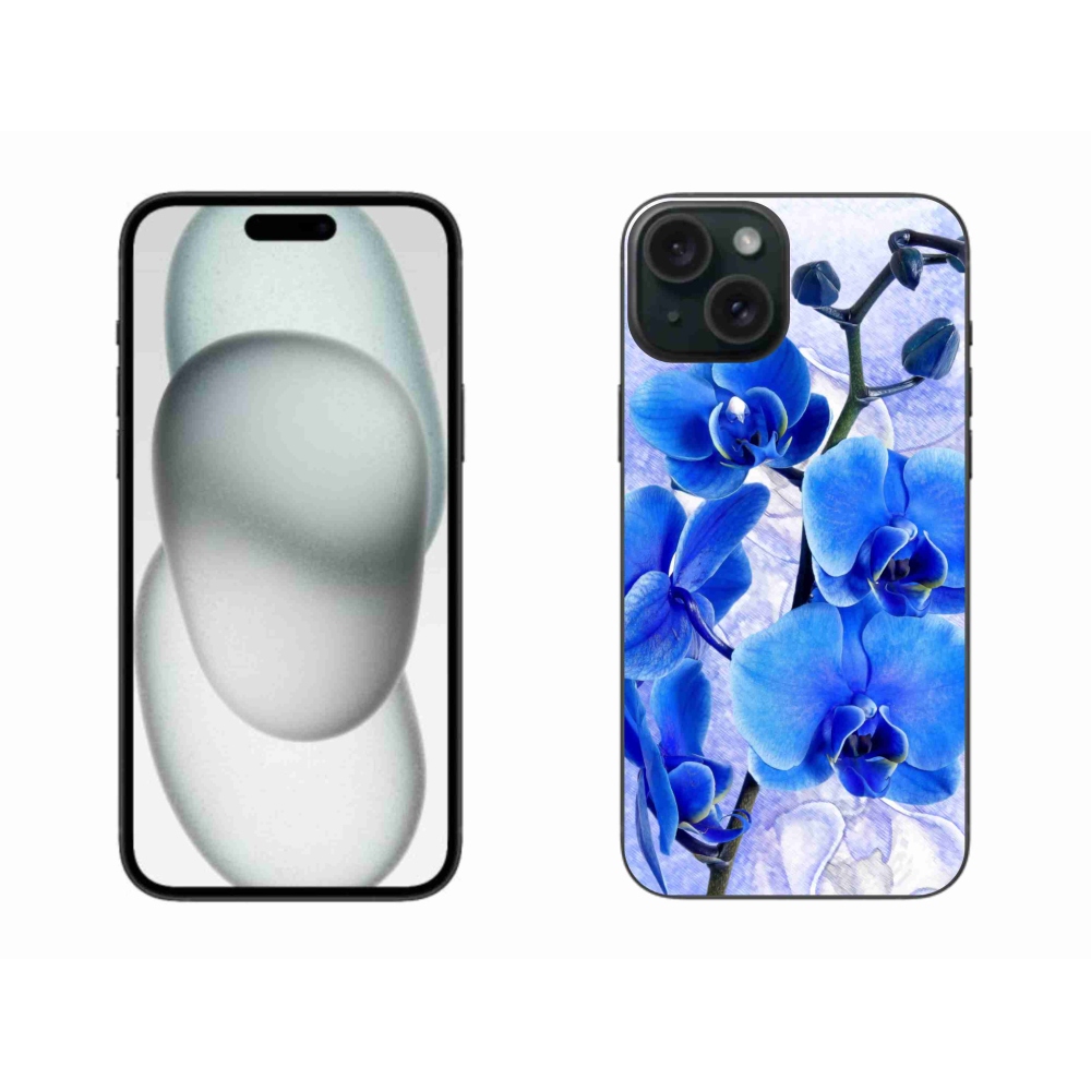 Gelový kryt mmCase na iPhone 15 Plus - modré květy