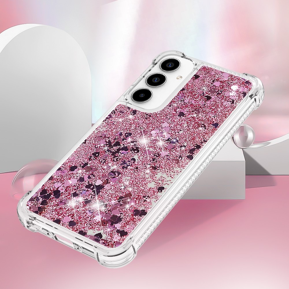 Glitter přesýpací gelový obal na mobil Samsung Galaxy A36 5G - růžovozlatý/srdíčka