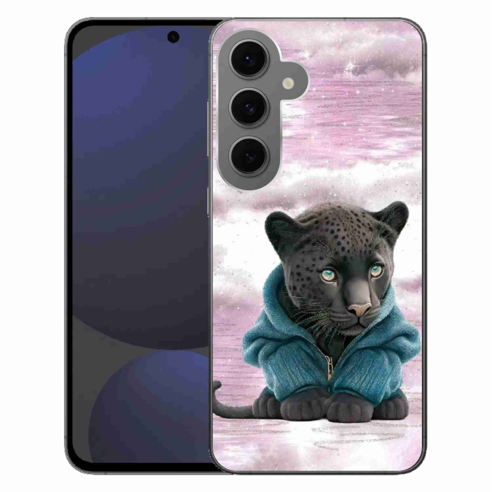 Gelový kryt mmCase na Samsung Galaxy S24 FE - černý panter ve svetru