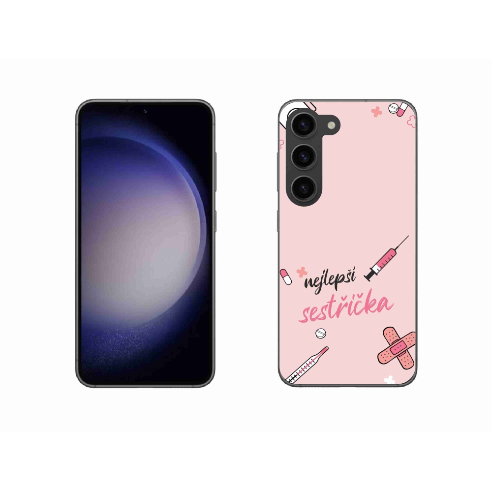 Gelový kryt mmCase na Samsung Galaxy S23 5G - nejlepší sestřička růžové pozadí