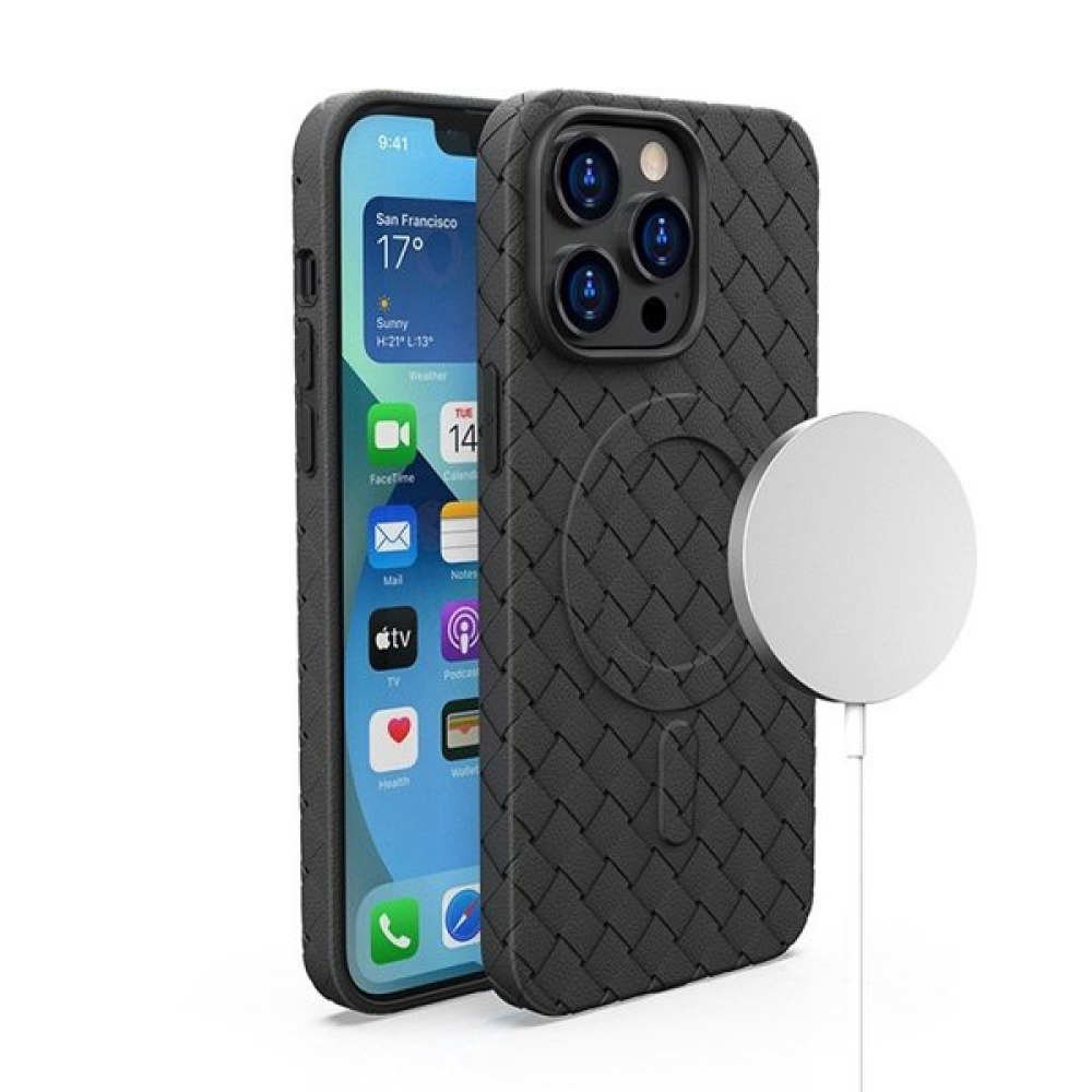 Woven gelový obal s MagSafe na iPhone 15 Pro Max - černý