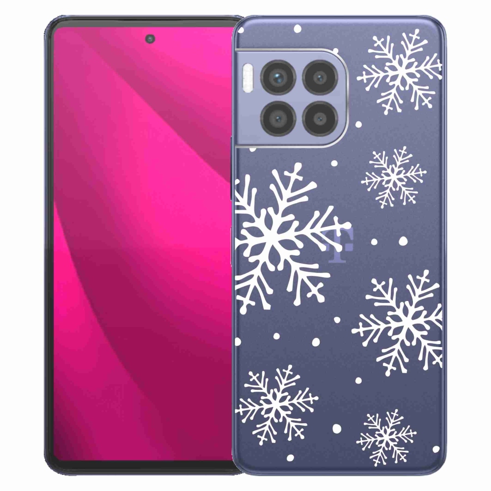 Gelový kryt mmCase na T-Mobile T Phone 2 Pro - bílé vločky na průhledném pozadí