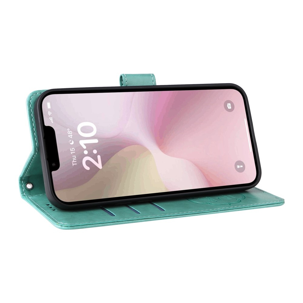 Flowery knížkové pouzdro na iPhone 16e - modrozelené