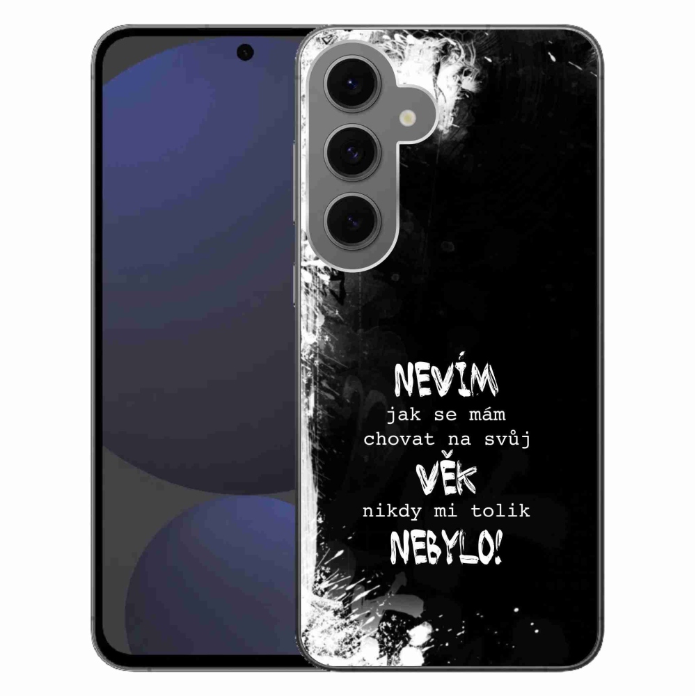 Gelový kryt mmCase na Samsung Galaxy S24 FE - vtipný text 14 černé pozadí