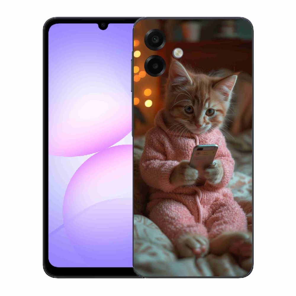 Gelový kryt mmCase na Samsung Galaxy A07 4G - kotě s mobilem