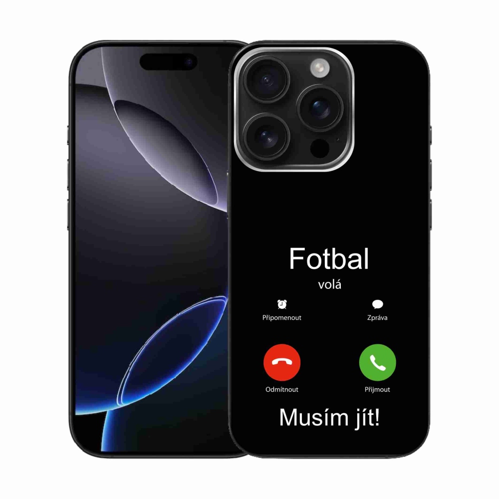 Gelový kryt mmCase na iPhone 16 Pro - fotbal volá černé pozadí