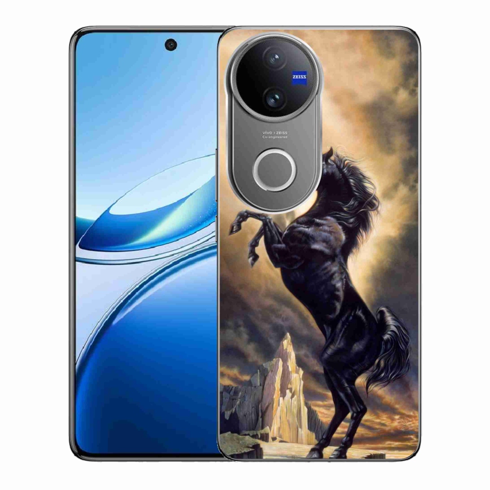 Gelový kryt mmCase na Vivo V50 5G - černý kreslený kůň
