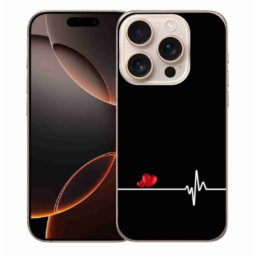 Gelový kryt mmCase na iPhone 16 Pro Max - srdce a tep černé pozadí