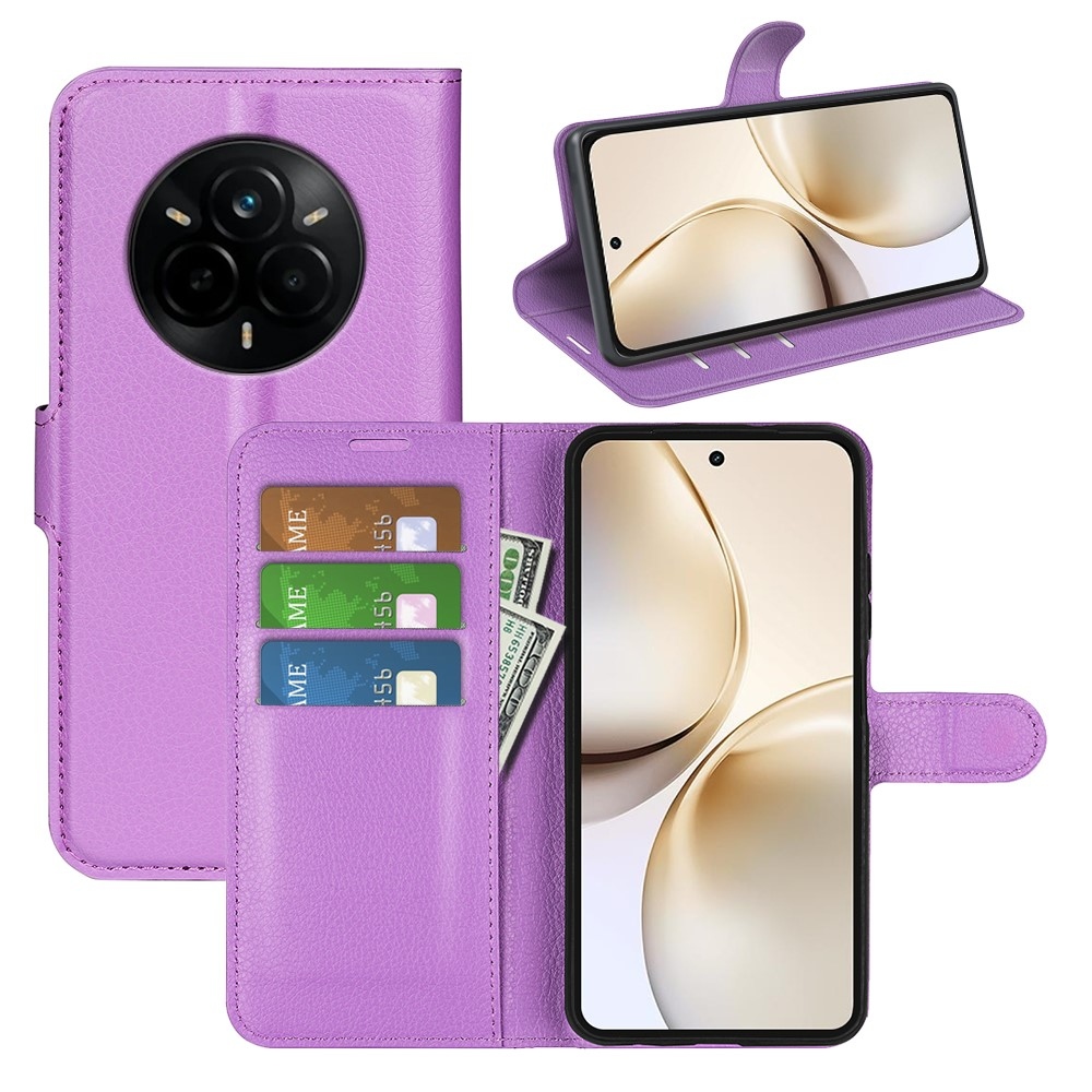 Litchi knížkové pouzdro na Realme 14 Pro+ 5G - fialové