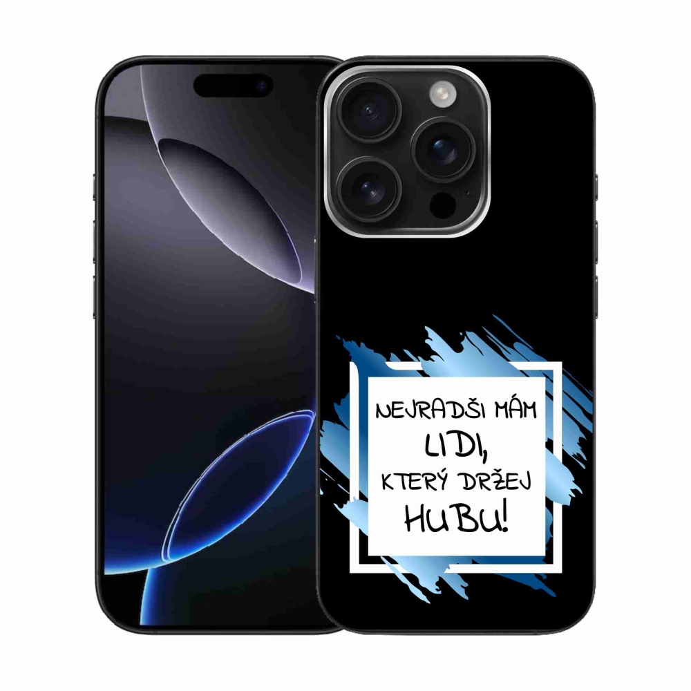 Gelový kryt mmCase na iPhone 16 Pro - vtipný text 7 bíločerné pozadí