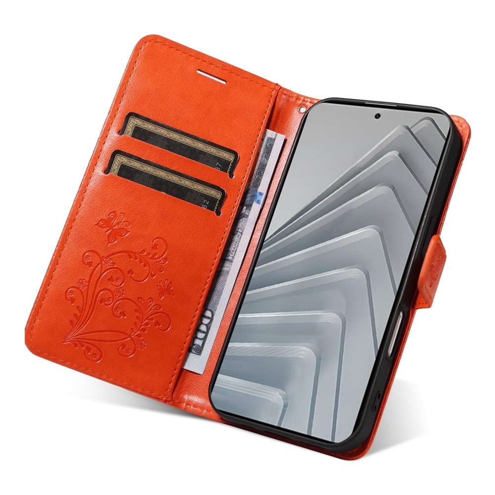 Big Butterfly knížkové pouzdro na Xiaomi Redmi Note 14 - oranžové