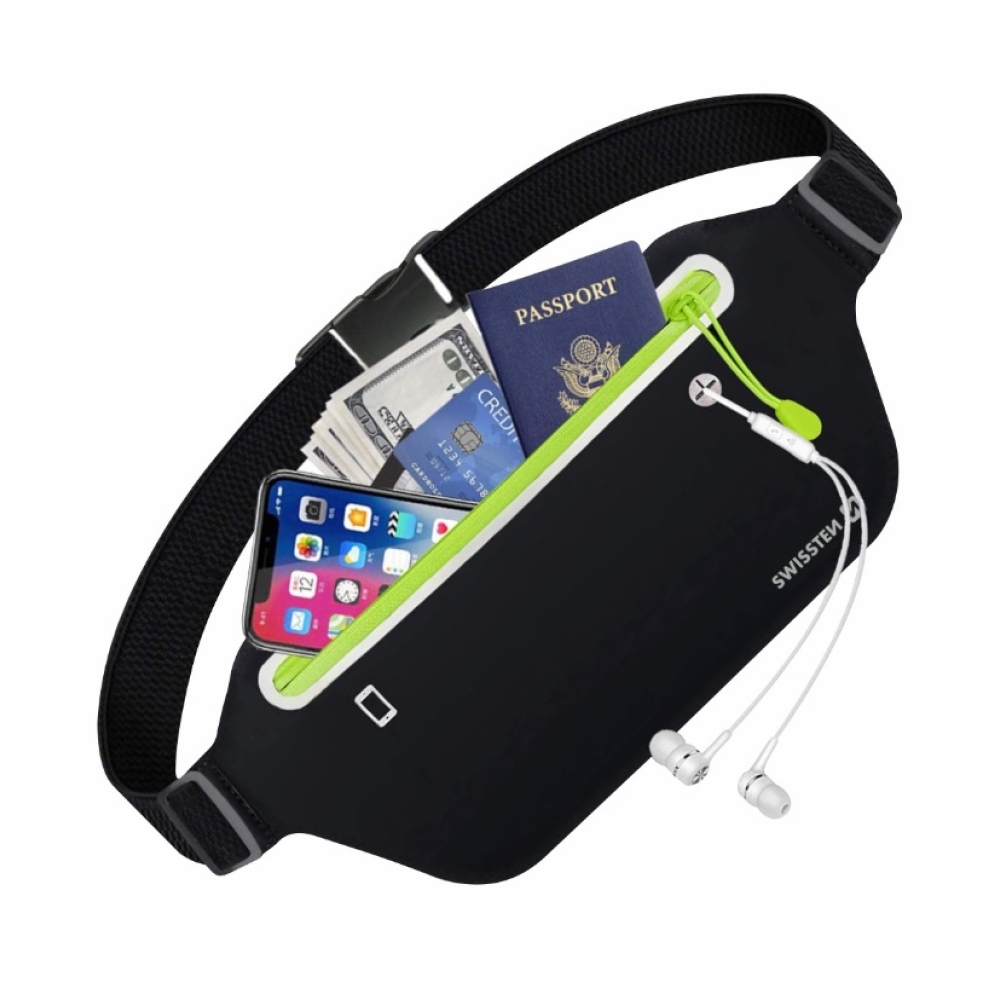 Swissten fitness pouzdro Waist bag kolem pasu - černé/zelené