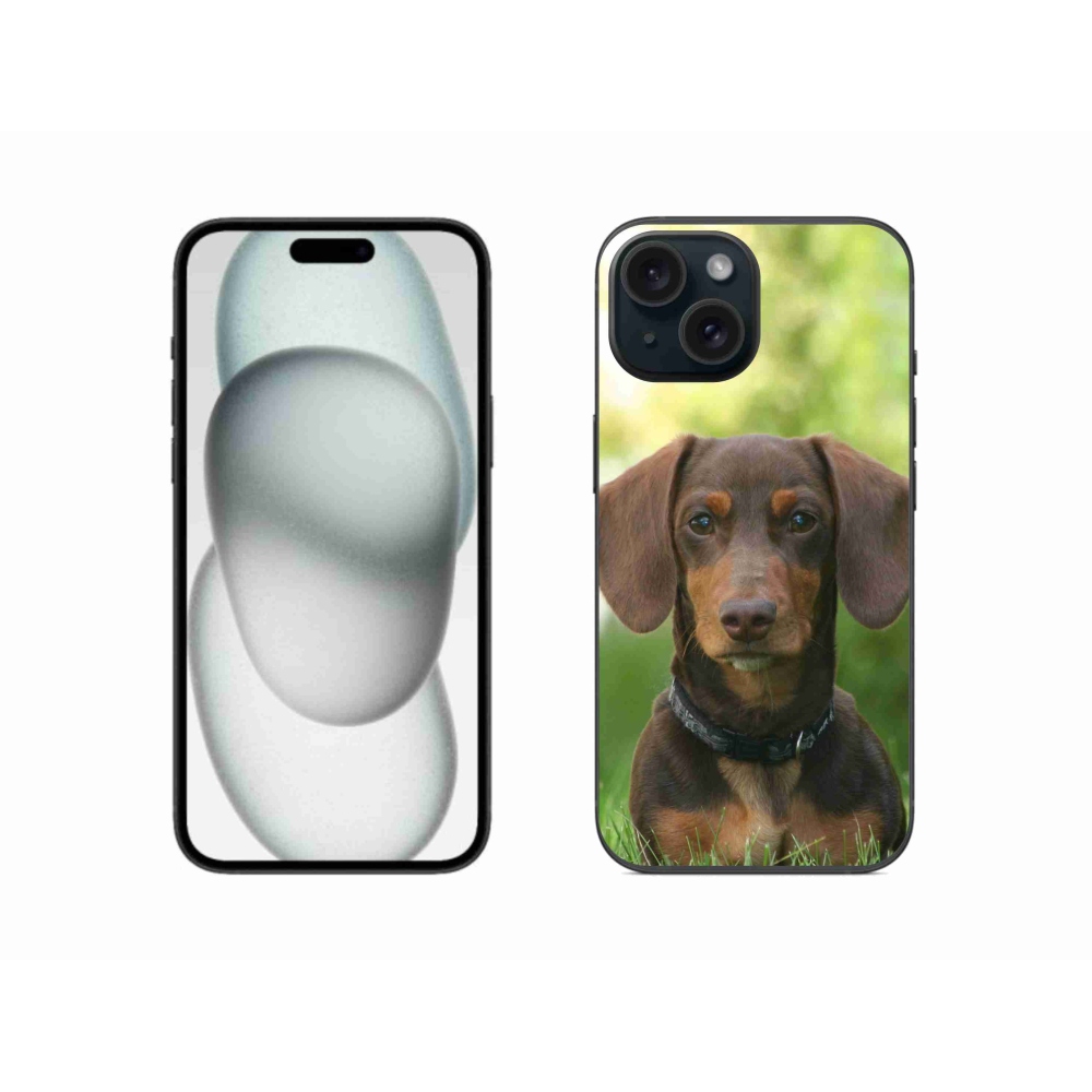 Gelový obal mmCase na iPhone 15 - hnědý jezevčík