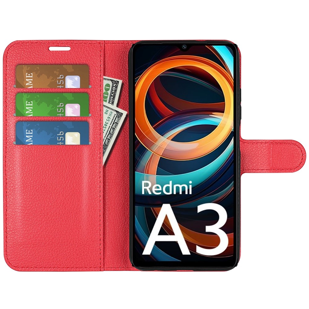 Litchi knížkové pouzdro na Xiaomi Redmi A3 - červené