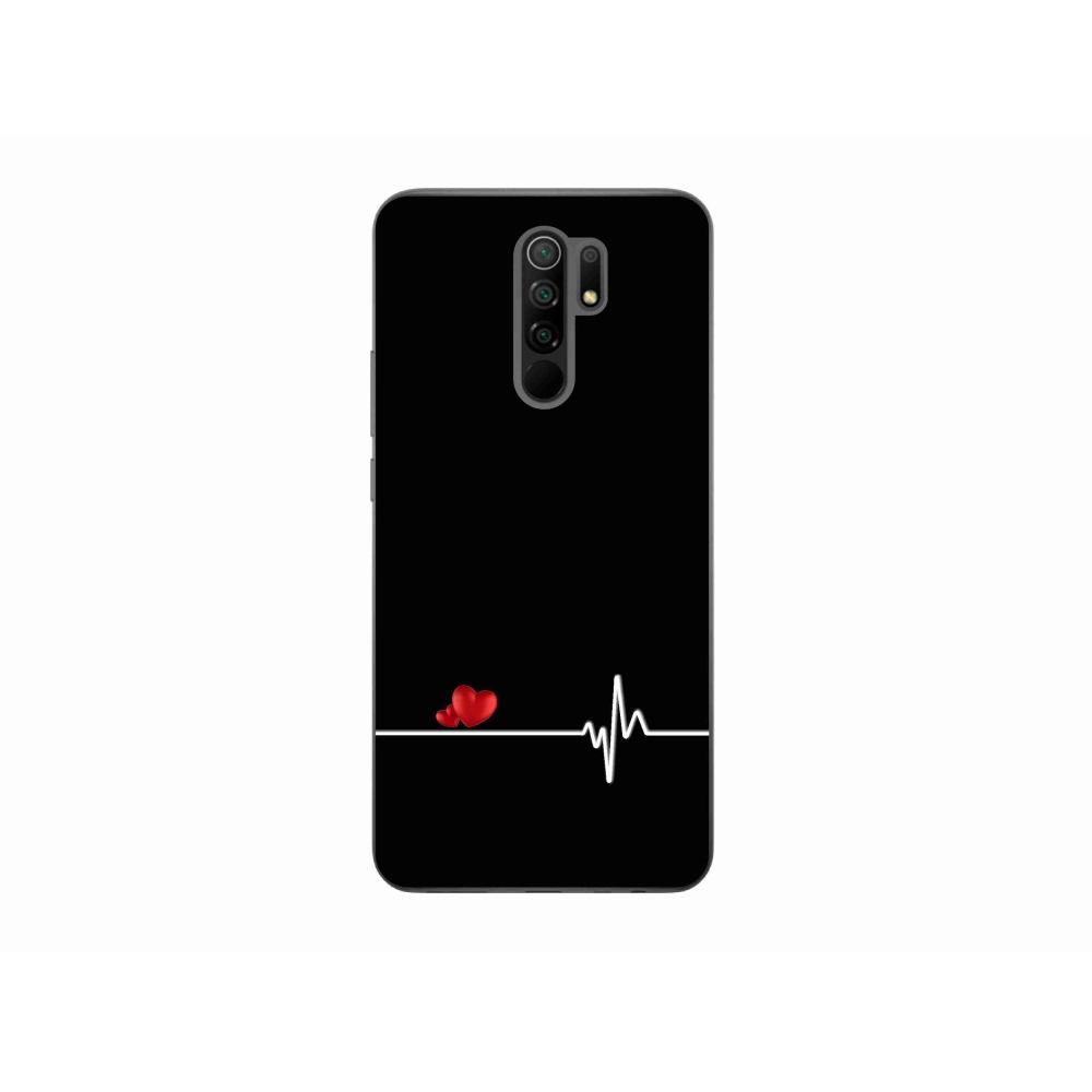 Gelový kryt mmCase na Xiaomi Redmi 9 - srdce a tep černé pozadí