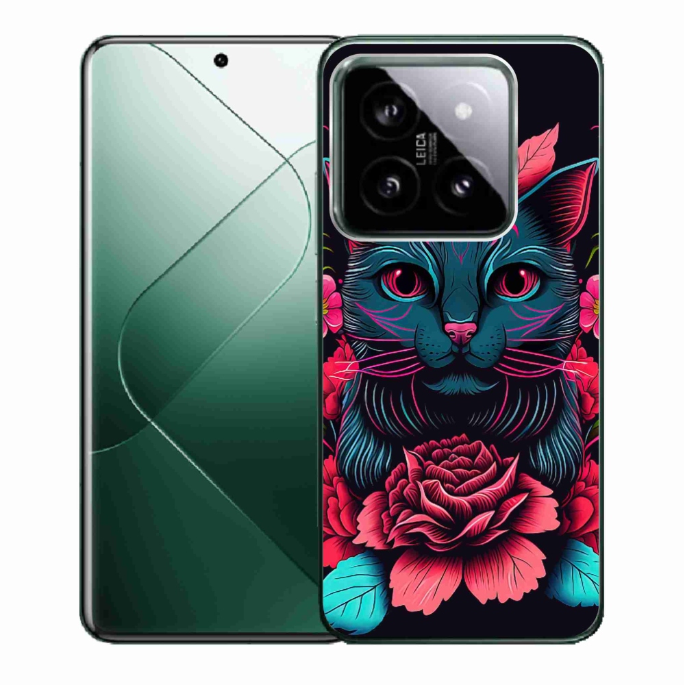 Gelový kryt mmCase na Xiaomi 14 - květiny a kočka