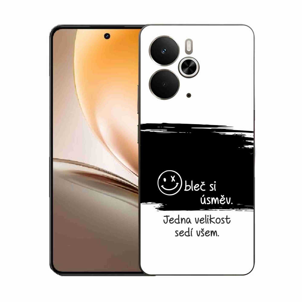 Gelový kryt mmCase na Realme 14 5G - vtipný text 8 černobílé pozadí