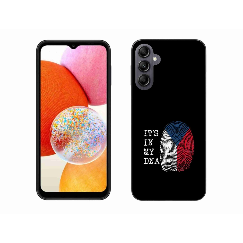 Gelový kryt mmCase na Samsung Galaxy A14 4G/5G - vlajka otisk prstu černé pozadí