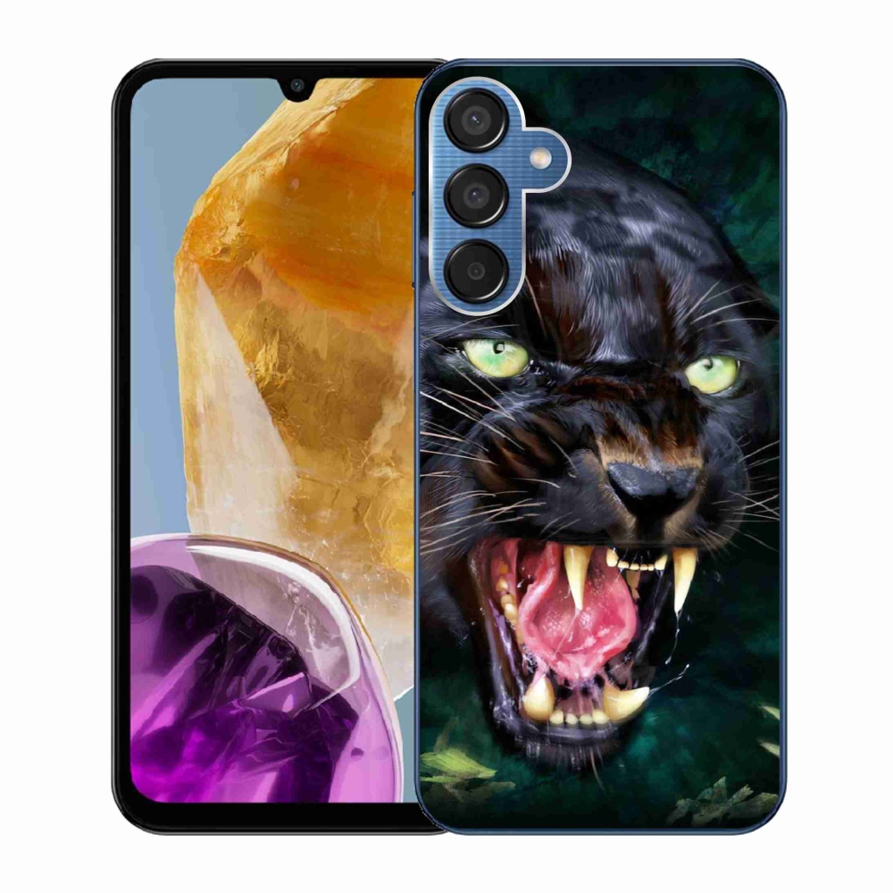 Gelový kryt mmCase na Samsung Galaxy M15 5G - rozzuřený černý panter