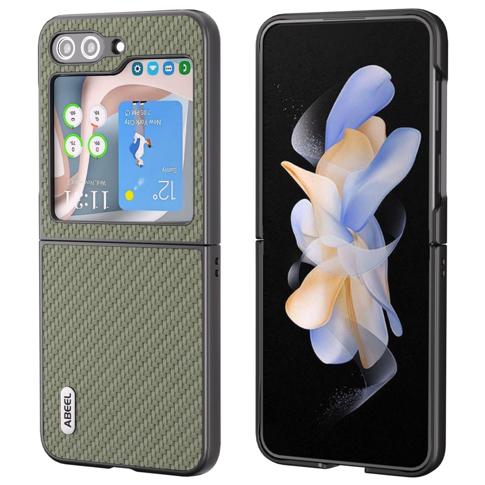 ABEEL plastové pouzdro s umělou kůží na Samsung Galaxy Z Flip6 5G - zelené