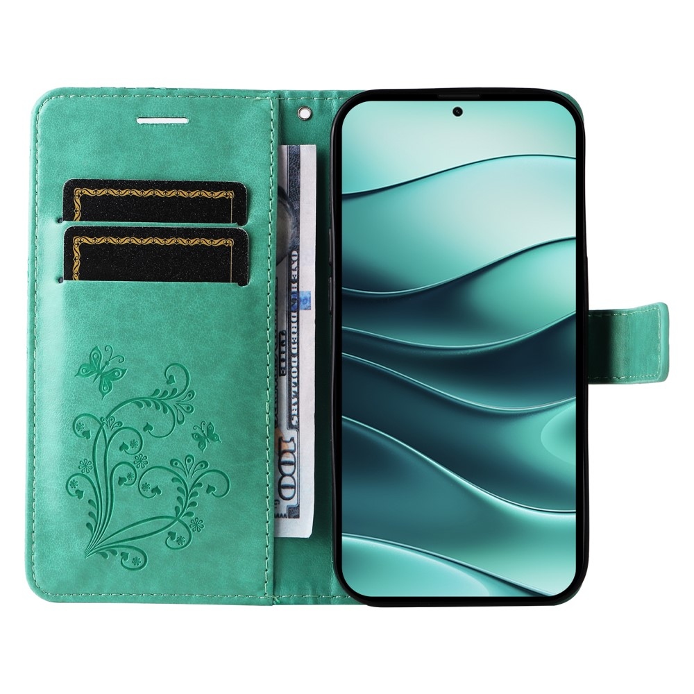 Big Butterfly knížkové pouzdro na Xiaomi Redmi Note 14 5G - modrozelené