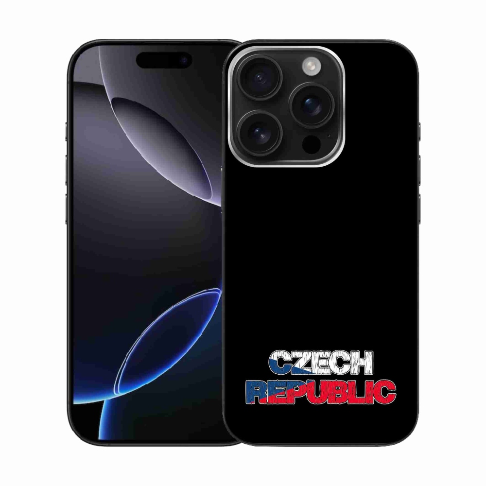 Gelový kryt mmCase na iPhone 16 Pro - Czech Republic černé pozadí