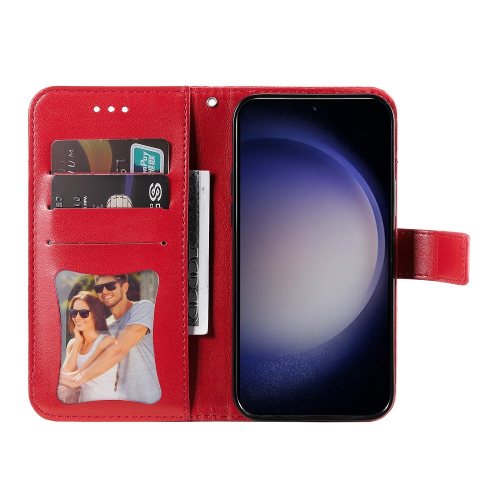 Floral knížkové pouzdro na Samsung Galaxy S25+ - červené