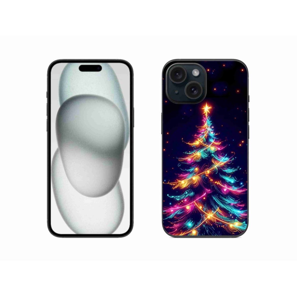 Gelový kryt mmCase na iPhone 15 - neonový vánoční stromek