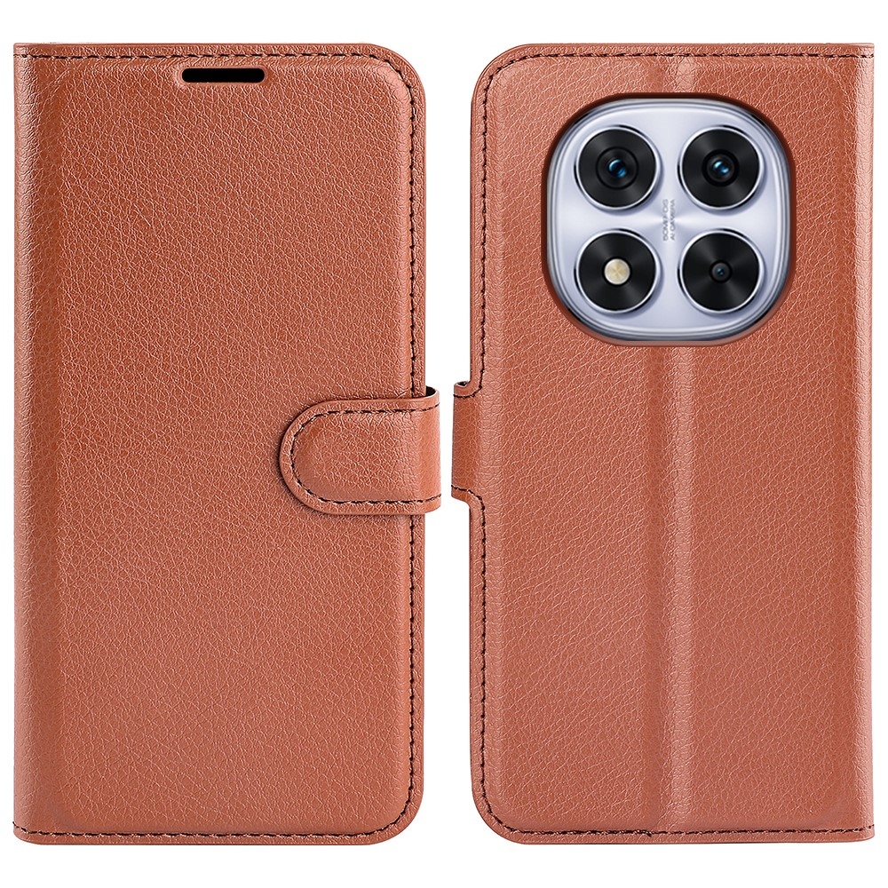 Litchi knížkové pouzdro na Xiaomi Redmi Note 14 Pro 5G/Poco X7 5G - hnědé
