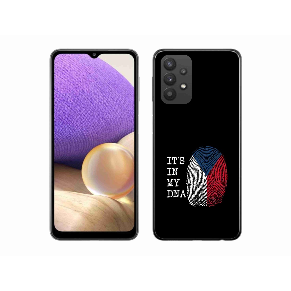 Gelový kryt mmCase na Samsung Galaxy A32 5G - vlajka otisk prstu černé pozadí