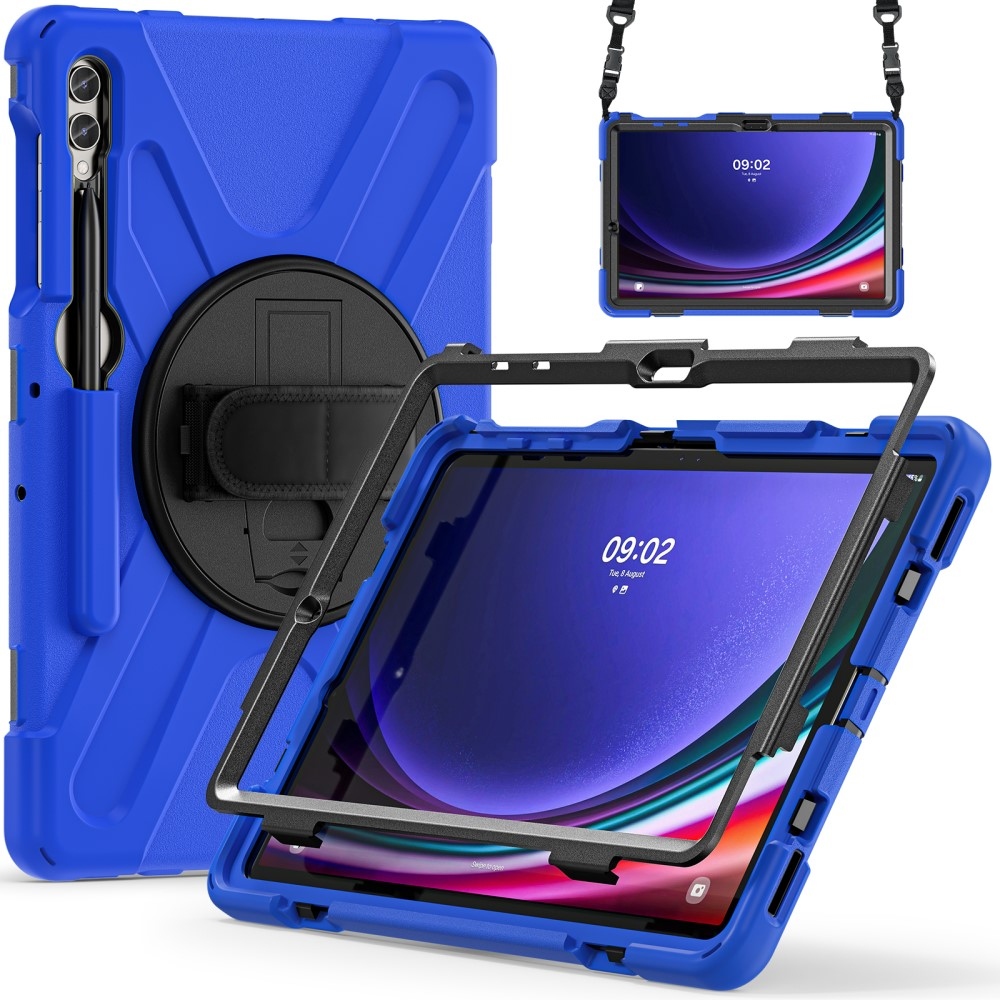 Strap odolný kryt s úchopem na ruku a popruhem na Samsung Galaxy Tab S10+/S9+/S9 FE+/S8+/S7+ - modrý