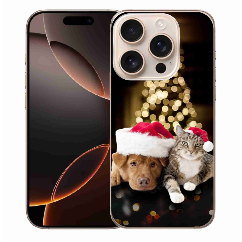 Gelový kryt mmCase na iPhone 16 Pro Max - vánoční pes a kočka