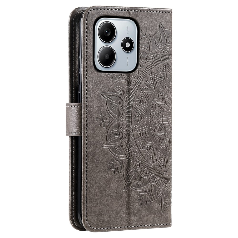 Mandala knížkové pouzdro na Xiaomi Redmi Note 14 - šedé