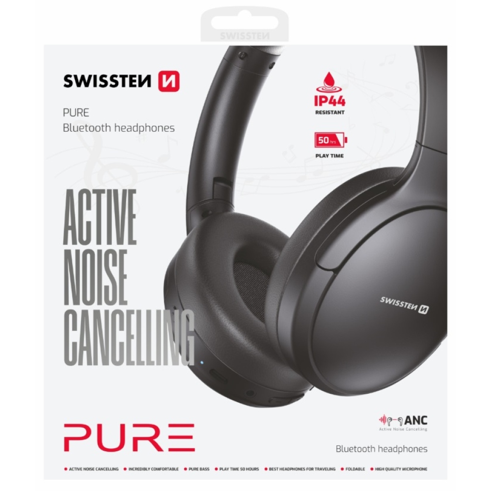 Swissten bluetooth sluchátka ANC PURE - černé