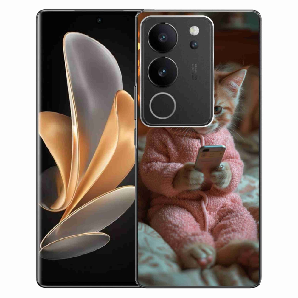 Gelový kryt mmCase na Vivo V29 5G - kotě s mobilem