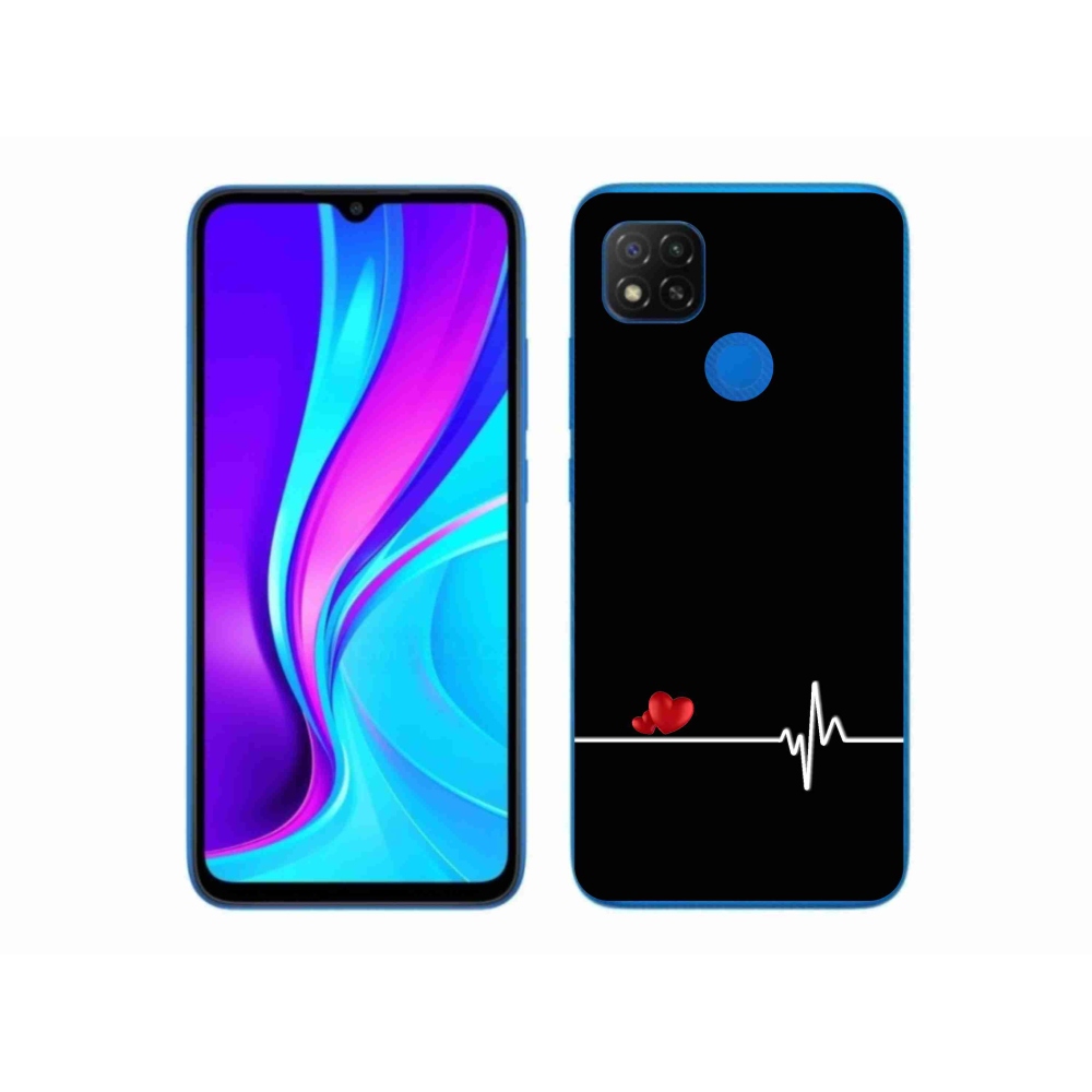 Gelový kryt mmCase na Xiaomi Redmi 9C - srdce a tep černé pozadí