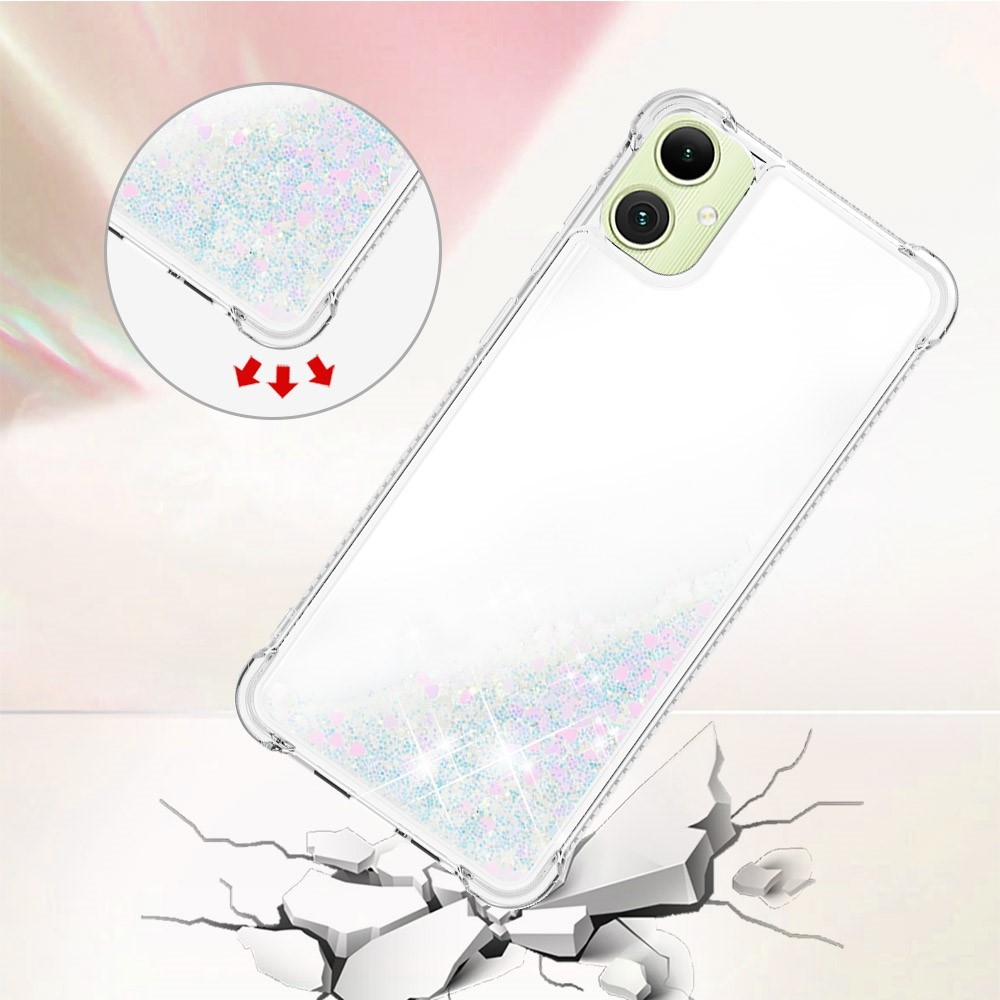 Glitter přesýpací gelový obal na Samsung Galaxy A06 4G - růžovostříbrný/srdíčka
