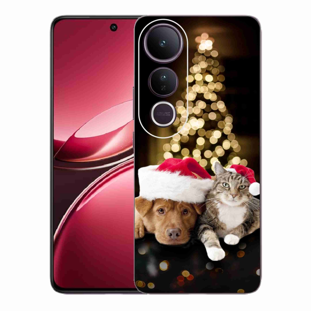 Gelový kryt mmCase na Vivo V50 Lite 4G/5G - vánoční pes a kočka